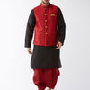 Men's Black Silk Blend Straight Jacket  Kurta and Dhoti Set