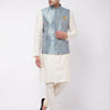 Men's Cream Viscose Straight Jacket  Kurta and Pyjama Set