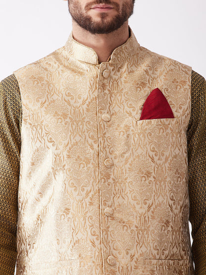 Men's Black Silk Blend Straight Jacket  Kurta and Dhoti Set