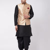 Men's Black Silk Blend Straight Jacket  Kurta and Dhoti Set