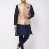 Men's Navy Blue Silk Blend Straight Jacket  Kurta and Pyjama Set
