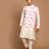 Men's Cream Viscose Straight Jacket  Kurta and Pyjama Set