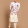 Men's Cream Viscose Straight Jacket  Kurta and Pyjama Set