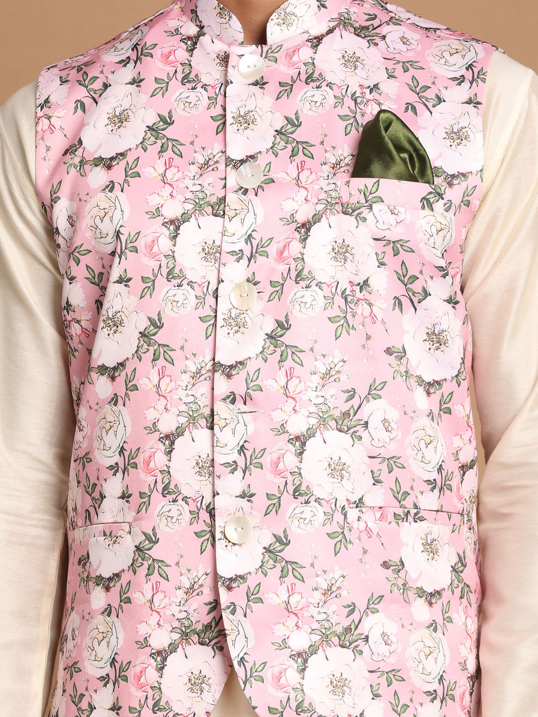 Men's Cream Viscose Straight Jacket  Kurta and Pyjama Set