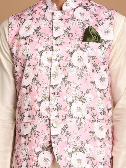 Men's Cream Viscose Straight Jacket  Kurta and Pyjama Set