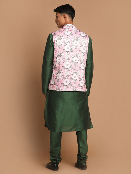 Men's Green Viscose Blend Straight Jacket  Kurta and Pyjama Set