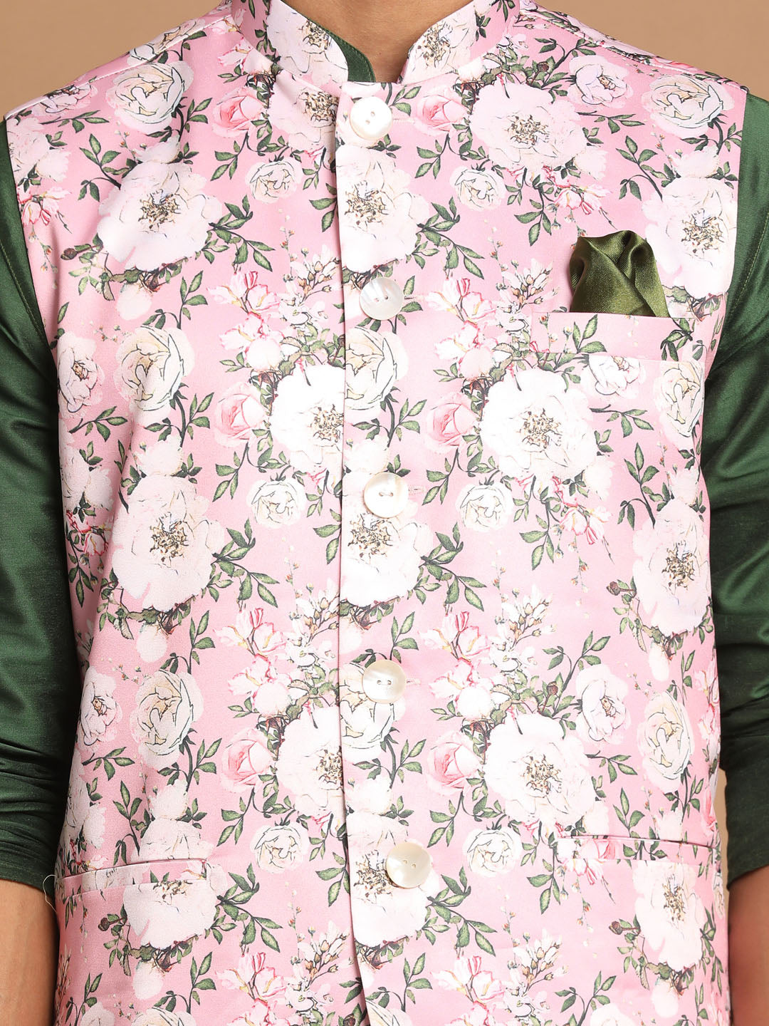 Men's Green Viscose Blend Straight Jacket  Kurta and Pyjama Set