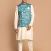 Men's Cream Viscose Straight Jacket  Kurta and Pyjama Set