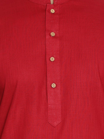 Men's Maroon Cotton Blend Straight Jacket  Kurta and Pyjama Set