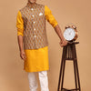 Men's Mustard Cotton Blend Straight Jacket  Kurta and Pyjama Set