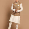 Men's Cream Viscose Straight Jacket  Kurta and Pyjama Set