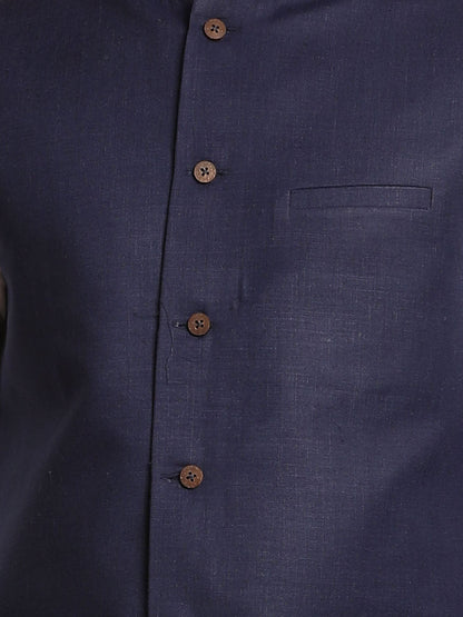 Men's Aqua Cotton Blend Straight Jacket  Kurta and Pyjama Set
