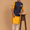 Men's Mustard Cotton Blend Straight Jacket  Kurta and Pyjama Set