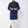 Men's Blue Pure Cotton Straight Jacket  Kurta and Pyjama Set