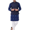 Men's Blue Pure Cotton Straight Jacket  Kurta and Pyjama Set