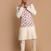 Men's Cream Viscose Straight Jacket  Kurta and Pyjama Set