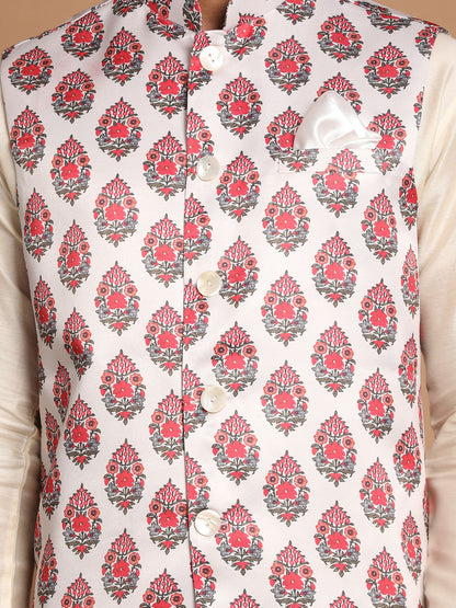 Men's Cream Viscose Straight Jacket  Kurta and Pyjama Set