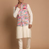 Men's Cream Viscose Straight Jacket  Kurta and Pyjama Set