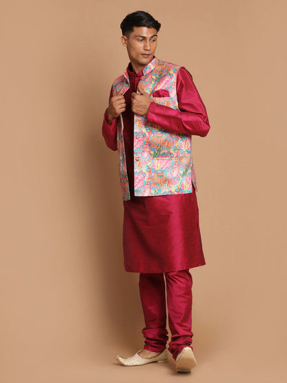 Men's Aqua Viscose Blend Straight Jacket  Kurta and Pyjama Set