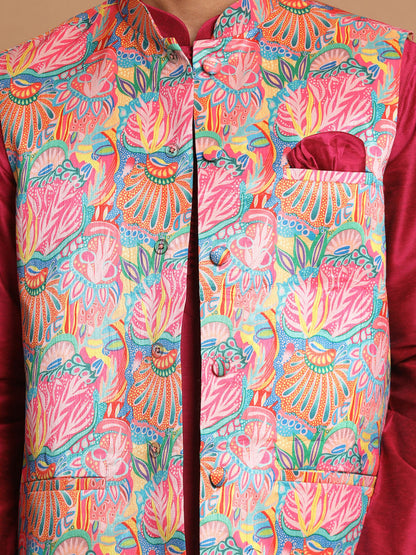 Men's Aqua Viscose Blend Straight Jacket  Kurta and Pyjama Set