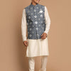 Men's Cream Viscose Straight Jacket  Kurta and Pyjama Set