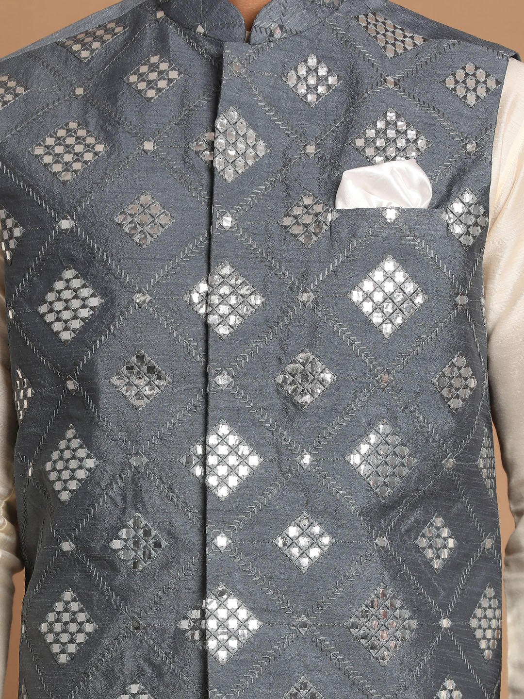 Men's Cream Viscose Straight Jacket  Kurta and Pyjama Set