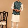 Men's Cream Viscose Straight Jacket  Kurta and Pyjama Set