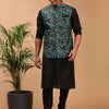 Men's Black Viscose Straight Jacket  Kurta and Pyjama Set