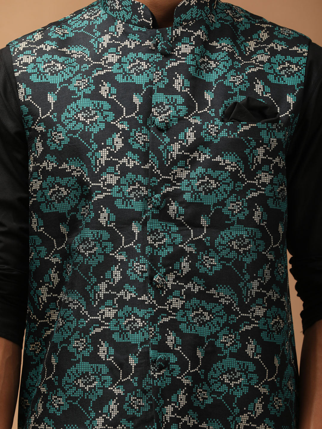 Men's Black Viscose Straight Jacket  Kurta and Pyjama Set