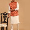 Men's Cream Viscose Straight Jacket  Kurta and Pyjama Set