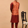 Men's Maroon Viscose Straight Jacket  Kurta and Pyjama Set