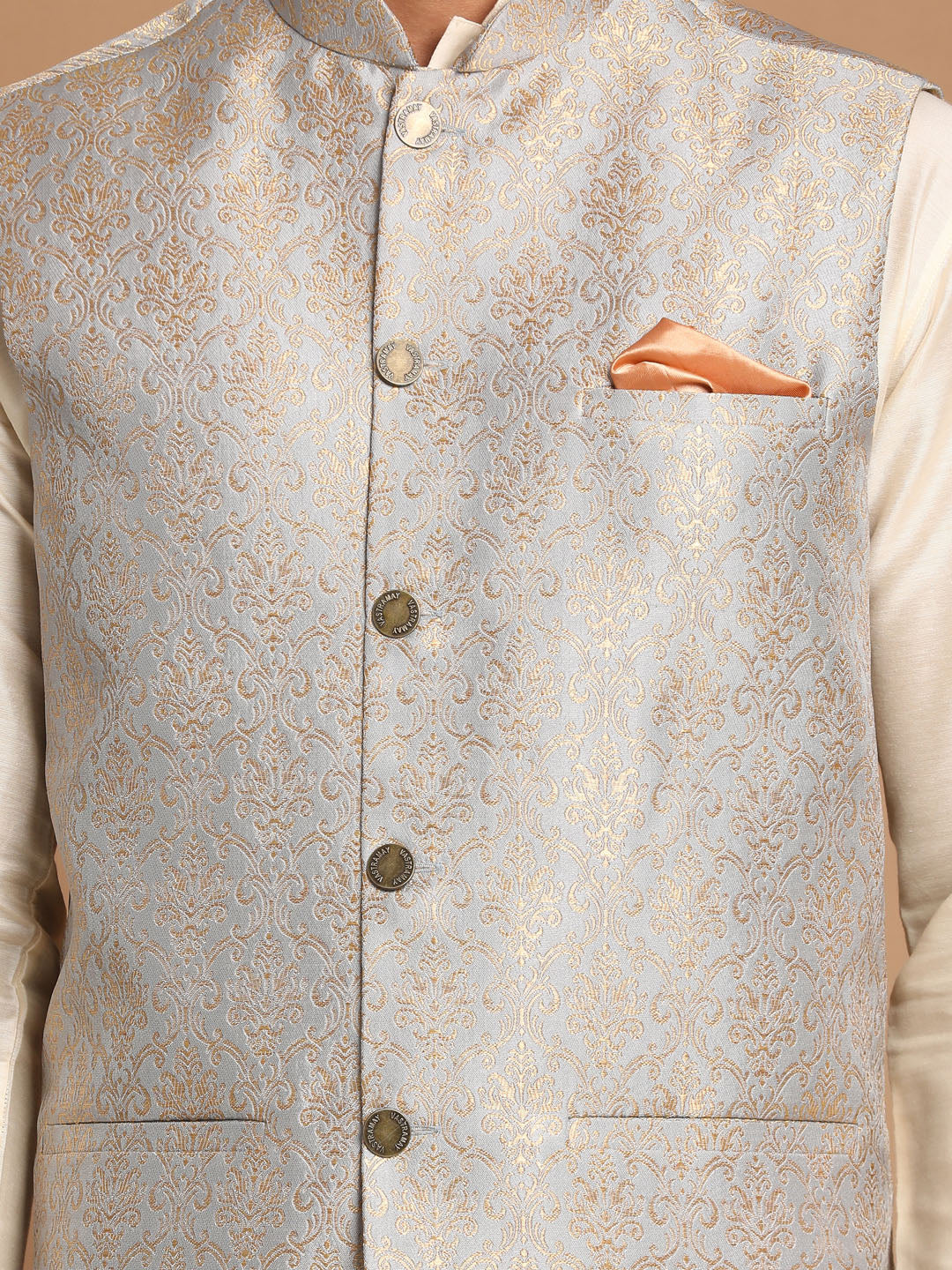 Men's Cream Viscose Straight Jacket  Kurta and Pyjama Set