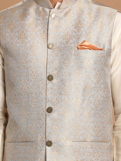 Men's Cream Viscose Straight Jacket  Kurta and Pyjama Set