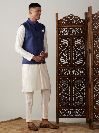 Men's Cream Viscose Straight Jacket  Kurta and Pyjama Set