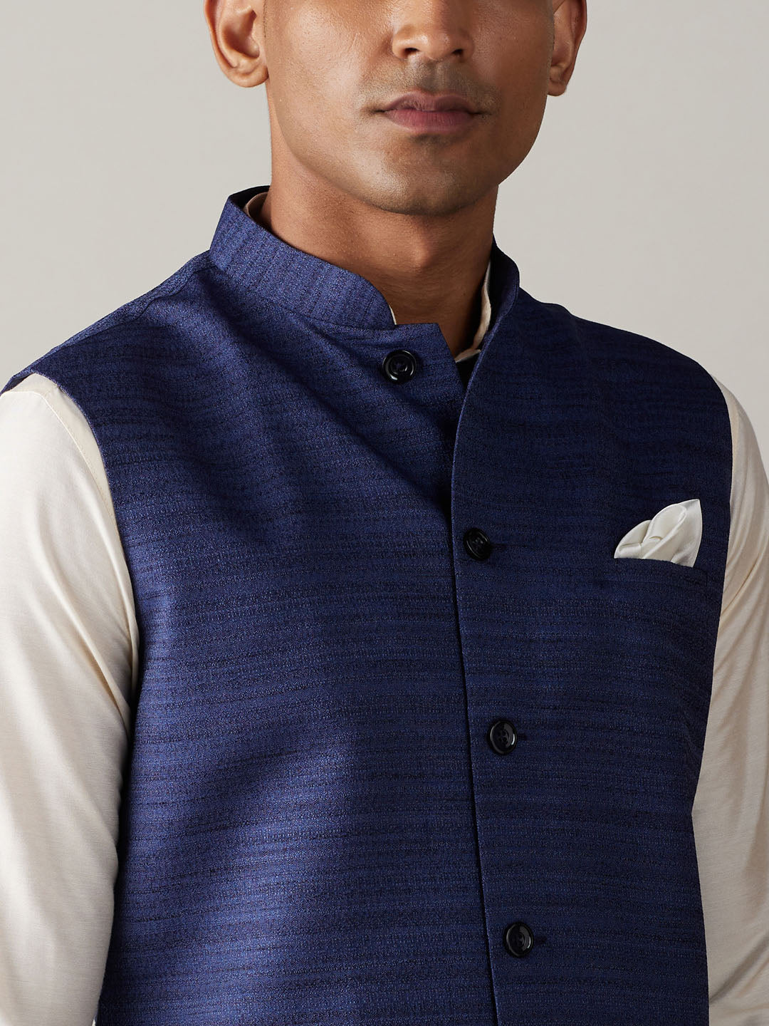 Men's Cream Viscose Straight Jacket  Kurta and Pyjama Set