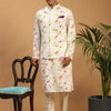 Men's Cream Cotton Blend Straight Jacket  Kurta and Pyjama Set