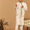 Men's Cream Cotton Blend Straight Jacket  Kurta and Pyjama Set
