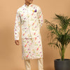 Men's Cream Cotton Blend Straight Jacket  Kurta and Pyjama Set