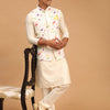 Men's Cream Viscose Straight Jacket  Kurta and Pyjama Set