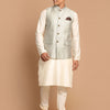 Men's Cream Viscose Straight Jacket  Kurta and Pyjama Set