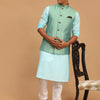 Men's Aqua Cotton Blend Straight Jacket  Kurta and Pyjama Set