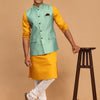 Men's Mustard Cotton Blend Straight Jacket  Kurta and Pyjama Set