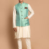 Men's Cream Viscose Straight Jacket  Kurta and Pyjama Set