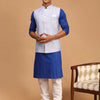 Men's Blue Cotton Blend Straight Jacket  Kurta and Pyjama Set