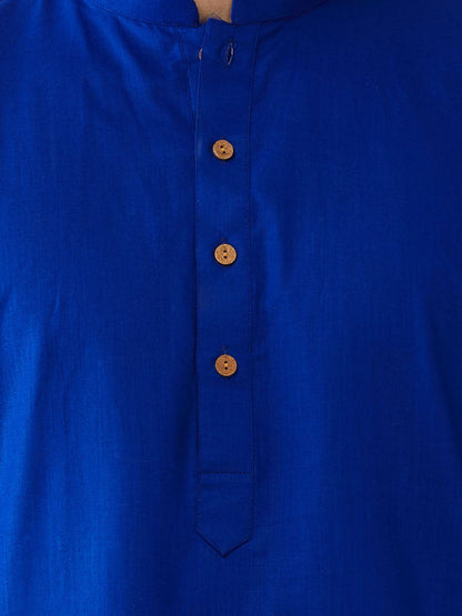 Men's Blue Cotton Blend Straight Jacket  Kurta and Pyjama Set
