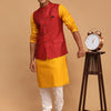 Men's Mustard Cotton Blend Straight Jacket  Kurta and Pyjama Set