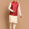 Men's Cream Viscose Straight Jacket  Kurta and Pyjama Set