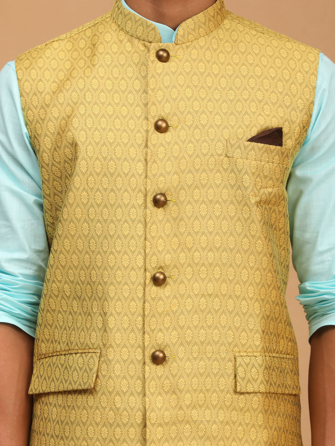 Men's Aqua Cotton Blend Straight Jacket  Kurta and Pyjama Set
