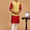 Men's Maroon Cotton Blend Straight Jacket  Kurta and Pyjama Set