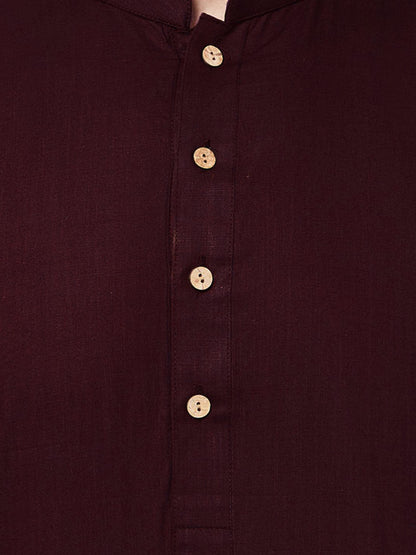 Men's Purple Cotton Blend Straight Jacket  Kurta and Pyjama Set